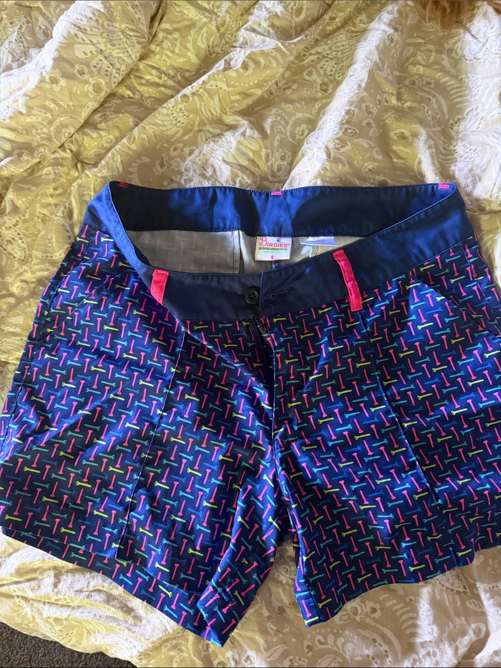 Birdies navy shorts with pink stitching